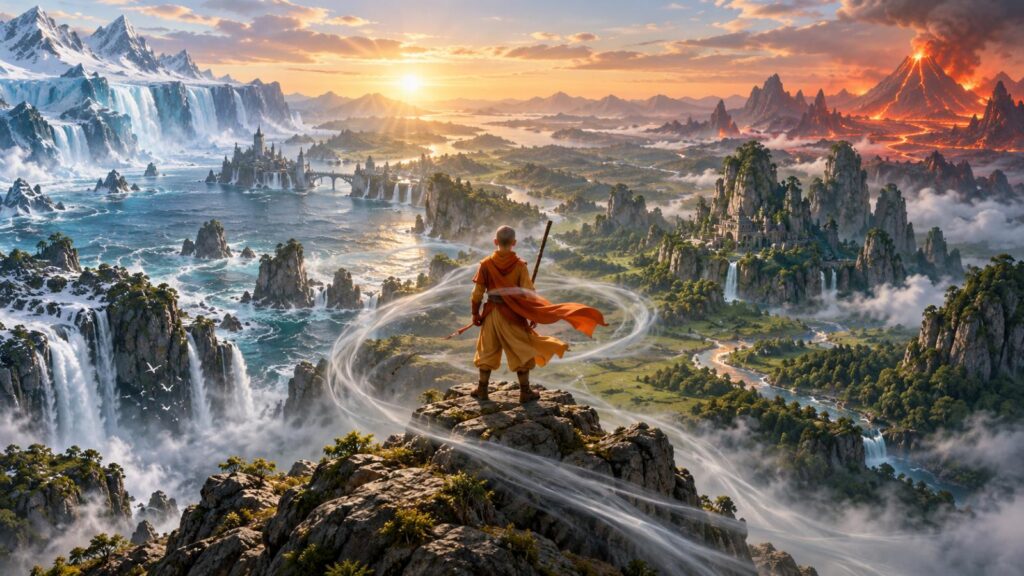Avatar: The Last Airbender review featuring an air-element hero overlooking the four nations