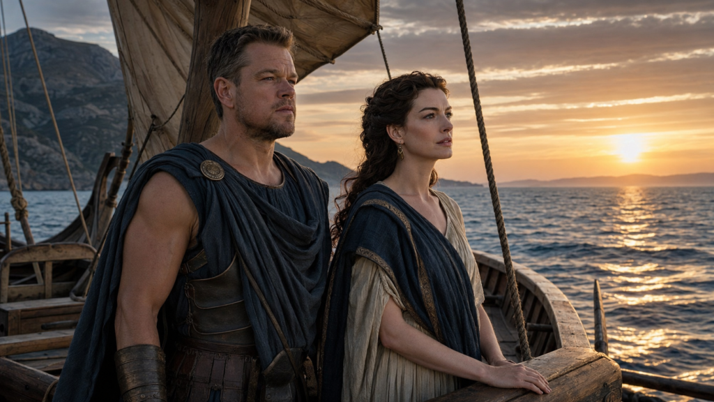 The Odyssey Ending Explained with Odysseus and Penelope sailing away from Ithaca