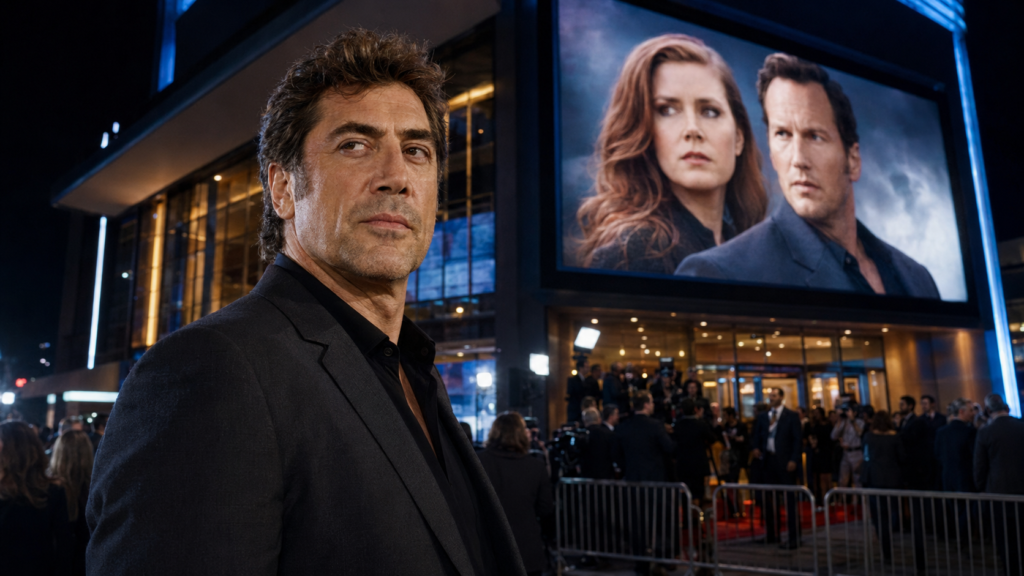 Cape Fear Apple TV finale featuring Javier Bardem outside a busy theater