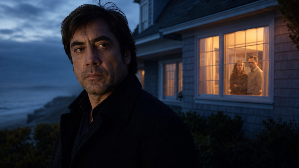 Cape Fear 2026 review featuring Javier Bardem outside a coastal family home