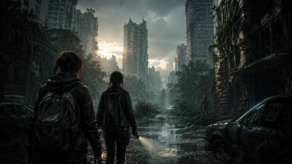 The Last of Us Season 3 featured image showing two survivors separated across a ruined post-apocalyptic city street.