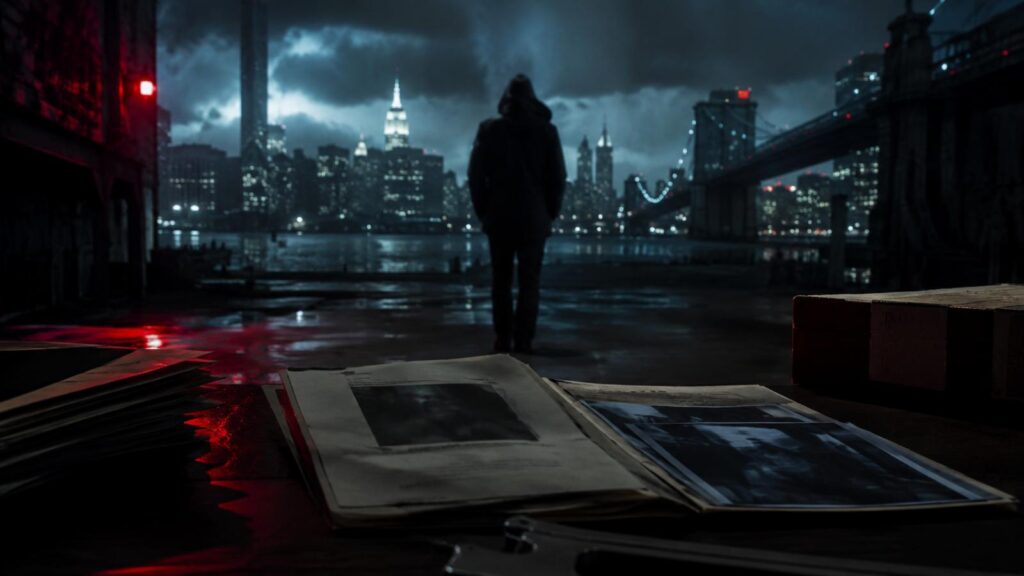Who is the New York Ripper in Dexter mystery with an unidentified killer silhouette, confidential case files and the Manhattan skyline at night