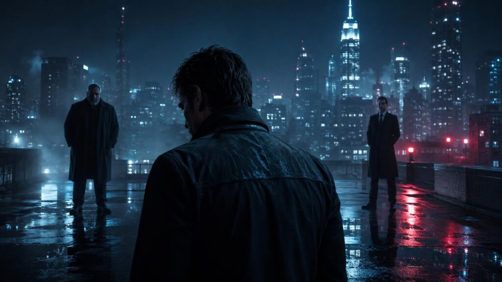 Dexter Resurrection Season 2 featured image with an original antihero facing two unidentified threats above nighttime Manhattan