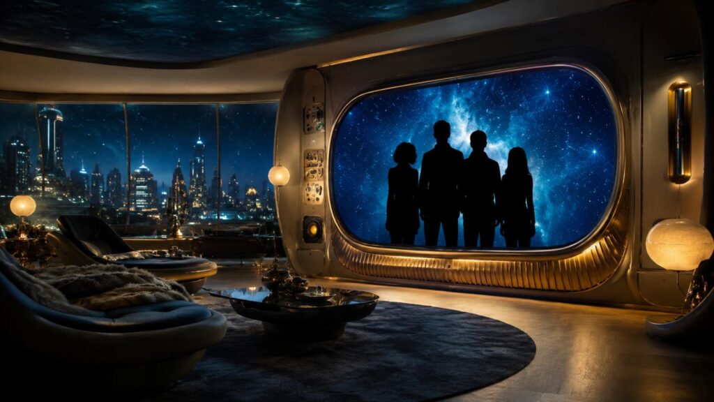 Where to watch Fantastic Four 2025 featured image with four superhero silhouettes displayed on a retro-futuristic home cinema screen.