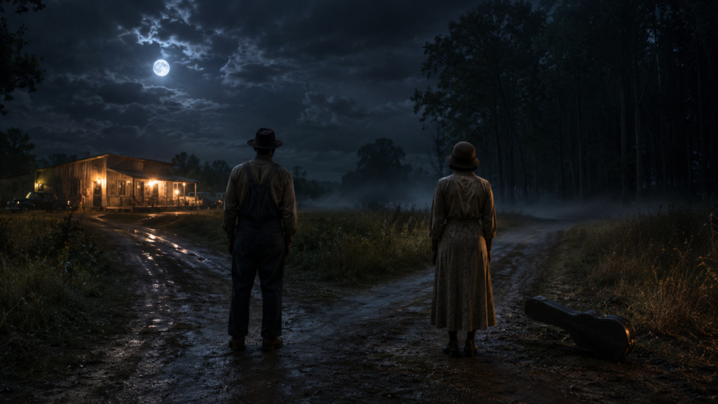 Southern Gothic crossroads at night suggesting a possible Sinners 2 story