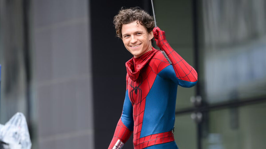 Tom Holland in costume for the Spider-Man Brand New Day box office article