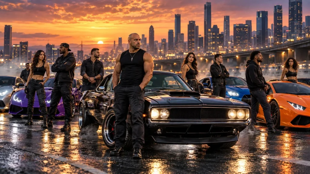 Fast Forever reparto junto a coches deportivos