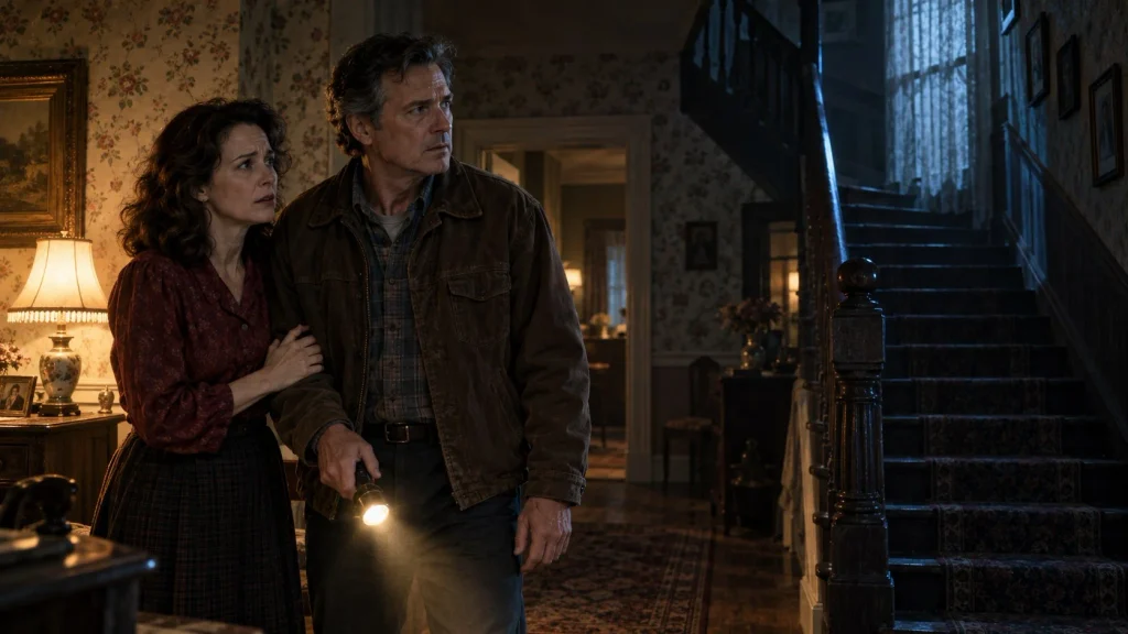 The Conjuring: Last Rites reviews – eerie house at dusk with a glowing upstairs window