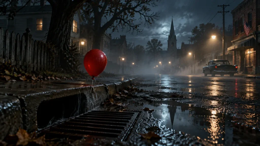 IT Welcome to Derry review featuring a foggy small town and an ominous red balloon