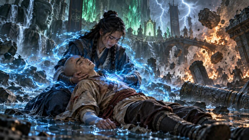 Avatar La leyenda de Aang temporada 2 final explicado con Aang herido y Katara intentando salvarlo