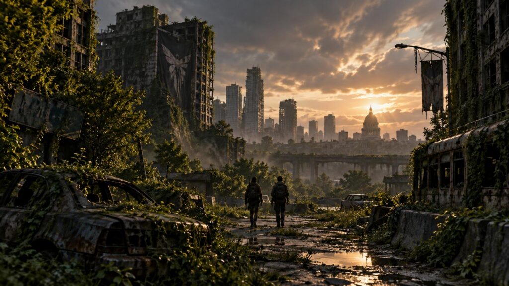the last of us season 3 post-apocalyptic ruined American city