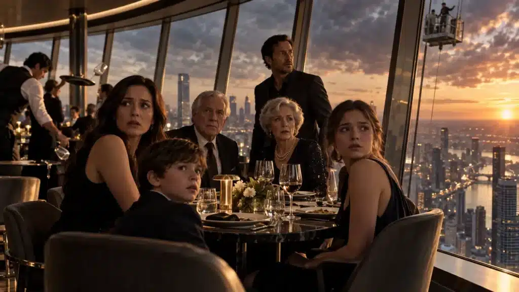Final Destination Bloodlines review featuring a family inside an ominous glass observation tower