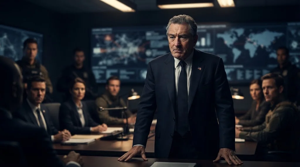 Zero Day review illustration featuring Robert De Niro as George Mullen.