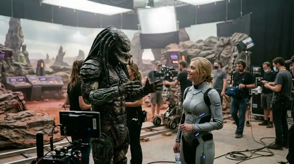 Fictional alien creature performers illustrating the cast of Predator: Badlands